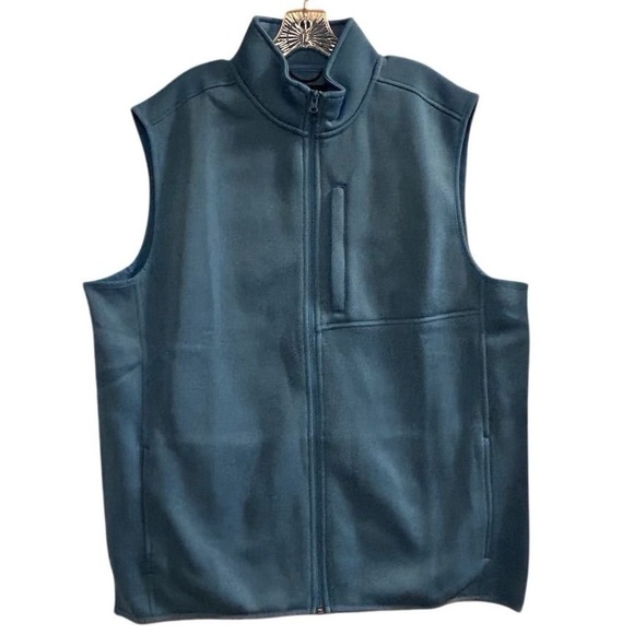 Lands' End Men's XXL Tall Softshell Fleece Vest Breeze Blue Side Zip Pockets - Picture 1 of 9